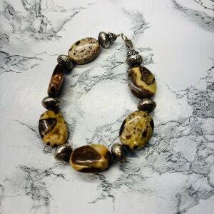 Elegant Stone and Silver Beaded Bracelet